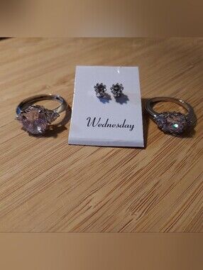 Silver Crystal Stud Earrings - Clear Sparkle With Two Matching Rings